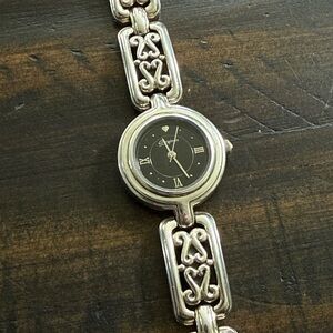 Brighton Hartford Ladies Watch Silver Plate Black Face Toggle Closure Retired 8"